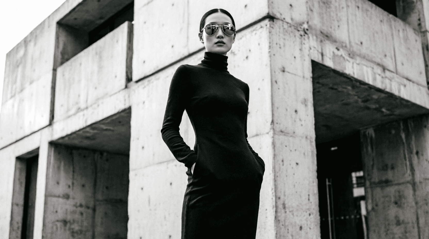Minimal, architectural store interior with eyewear displays